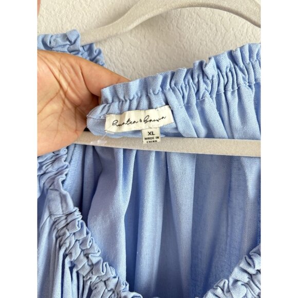 Hunter & Brown Women’s XL Blue Linen Blend Square Neck Tie Front Peasant Dress - Picture 8 of 12